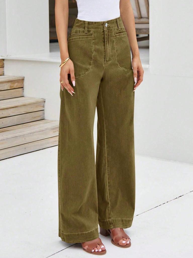 Women's High Waist Wide Leg Jeans Stretch Denim Baggy Loose Fit Pants with Pockets