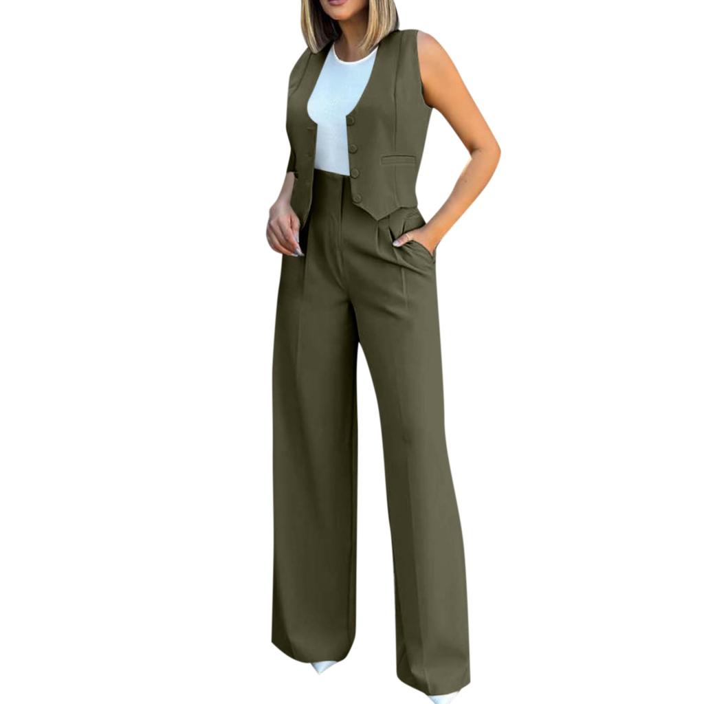 Women's Fashion Casual Suit Vest Sleeveless Wide-leg Pants Casual Suit