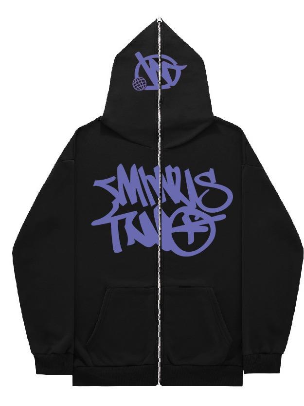 Men's new niche loose casual printed hooded zipper men's sweatshirt, cardigan, sweatshirt jacket.