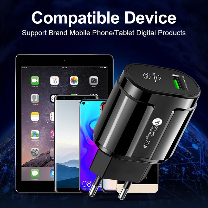 20W Dual USB Charger EU US Plug Wall Charging Type C PD Mobile Phone Charger For iPhone12 11 Samsung Xiaomi Power Supply Adapter