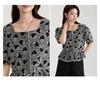 Pure cotton temperament floral age reducing short-sleeved shirt for women in 2026 summer, high-end and slim waist cinching top