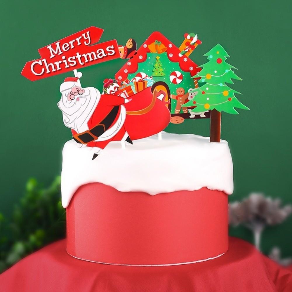 Creative Paper Cake Topper Snowflake Santa Claus New Year Cupcake Toppers Merry Christmas Christmas Cake Decor