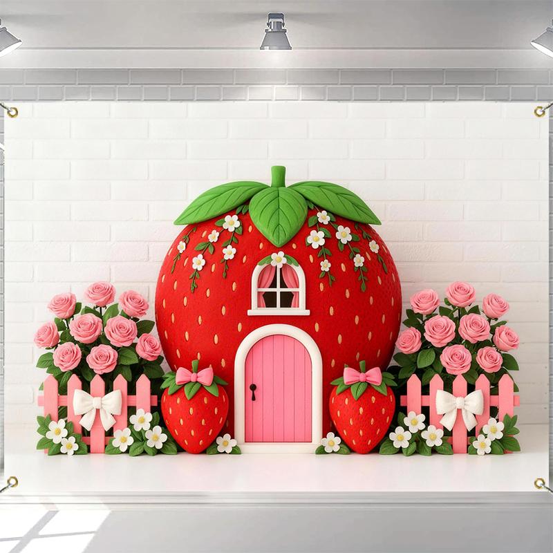 LS Sweet Strawberry House Backdrops Kids Baby Birthday Cake Smash Photocall Decors Child Photo Spring Backgrounds