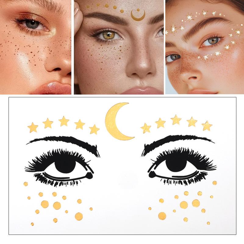 Бронзовые веснушки тату-наклейки, наклейки для макияжа для маскарадного бала, металлические временные тату-наклейки