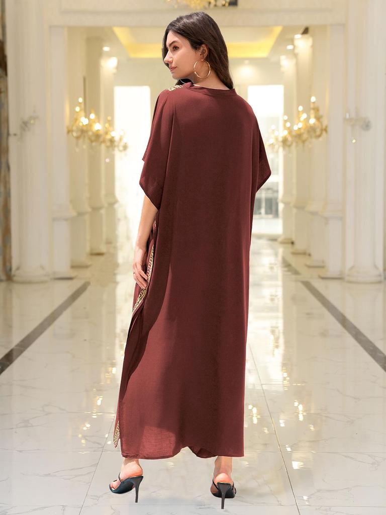 Women's Loose Long Beach Cover-up: Rayon Embroidery Bikini Sunscreen Robe