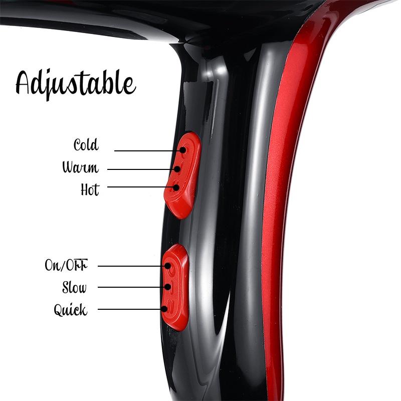 2000W Electric Hair Dryer Salon Professional 2 Speed 3 Heat Hairdressing Blow with Detachable Nozzle