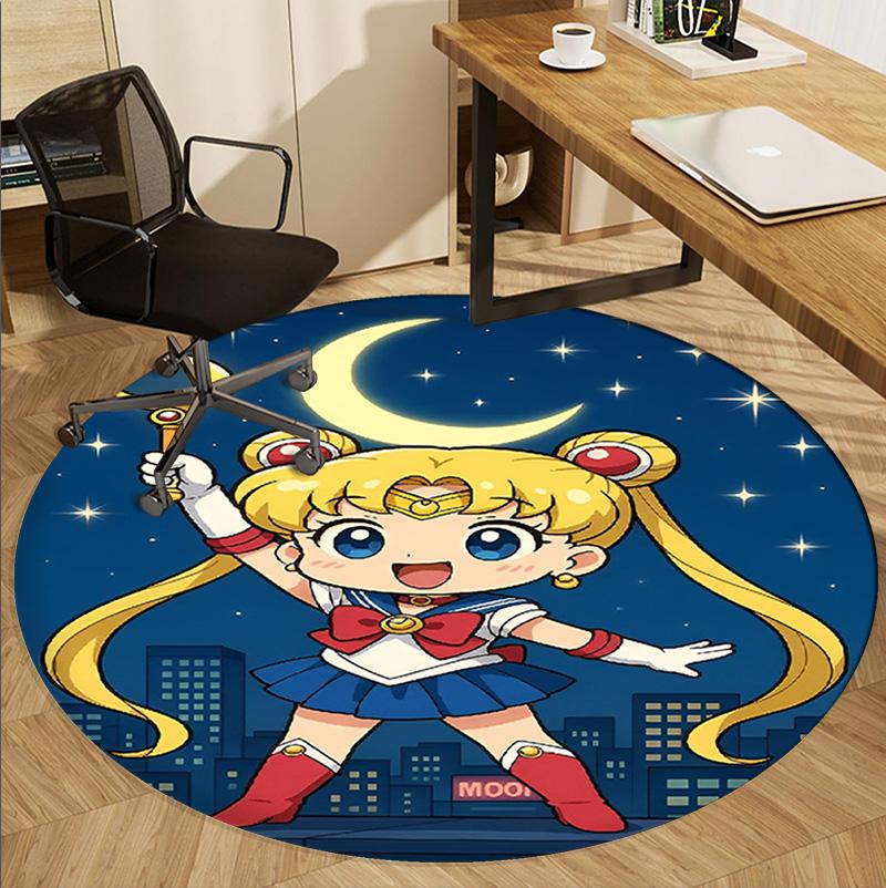 Sailor Moon Pattern Round Rug, Indoor/Outdoor Mat, for Picnic, Gameroom, Bedroom, Office, Living Room, Home Decor Carpet, Birthday Gift