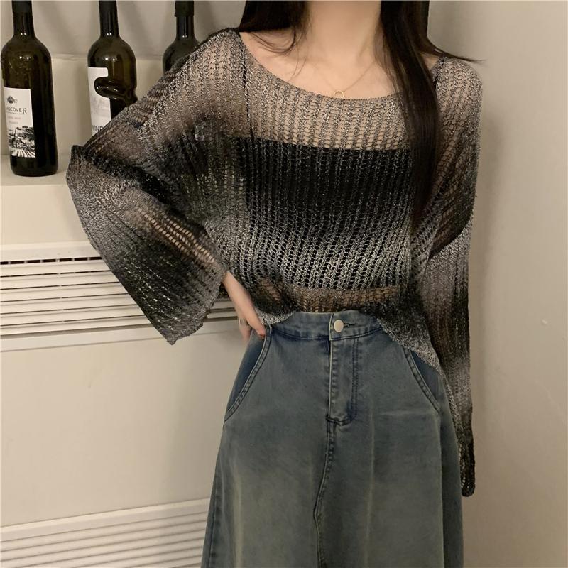 Black Mesh Hollowed Out Sun Protection Knitted Sweater for Women's Summer Short and Thin Cover Up Women's Clothing