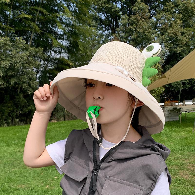 Kids Summer UV Protection Sun Hat Boys Girls Cartoon Mesh Breathable Wide Brim Fisherman Cap for Outdoor Shade