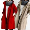 British Style Vintage Autumn Thin Pocket Hooded Long Sleeved Windbreaker Loose Coat Mid Length Jacket Women Clothing Solid New