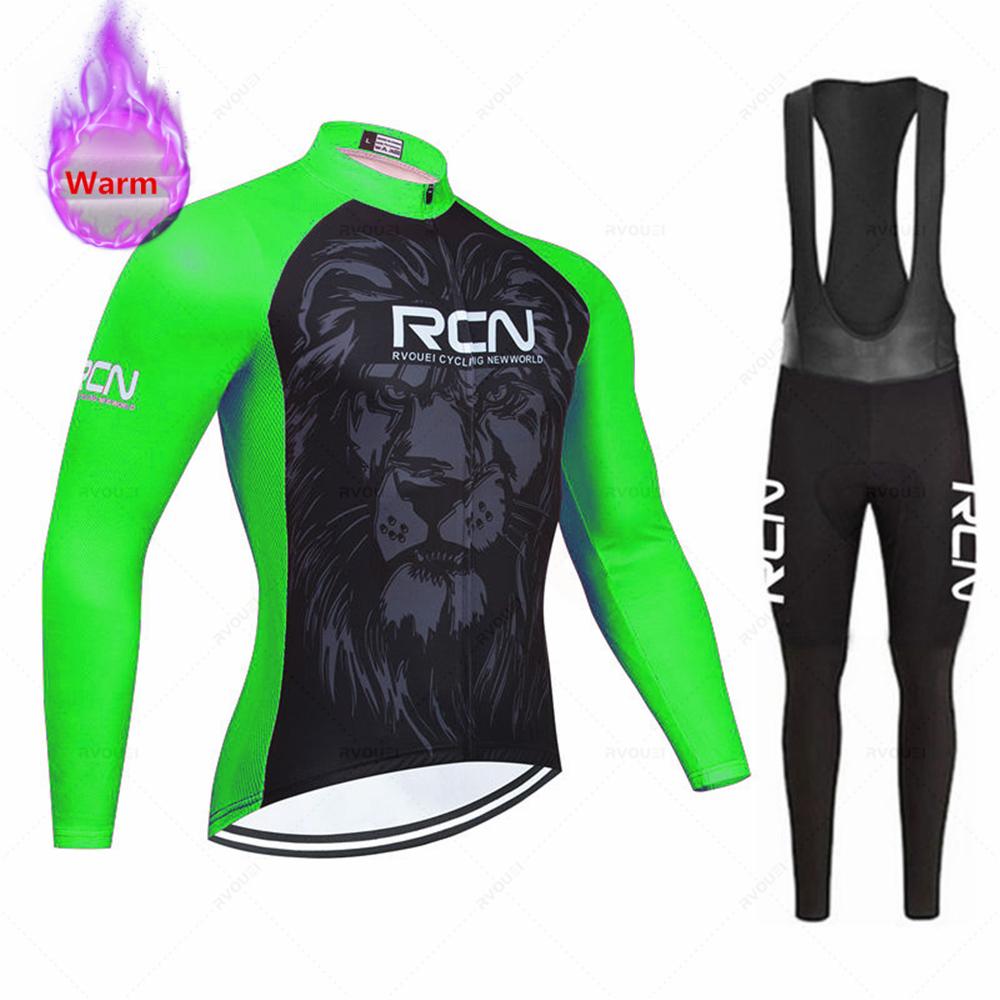 New Rcn Men Winter Cycling Clothing Long Sleeve Thermal Fleece Bicycle Jersey Set MTB Warm Bike Jersey Set Ropa Ciclismo Hombre