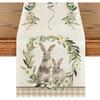 Artoid Mode Buffalo Plaid Bunny Rabbit Wild Flowers Easter Table Runner, Seasonal Kitchen Dining Table Decoration for Home Party Decor 13x72 Inch