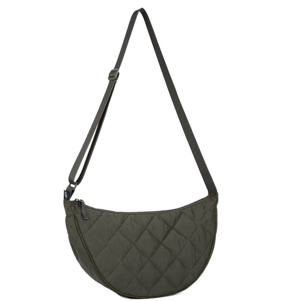 Quilted Half Moon Bag Padded Nylon Shoulder Bag Fashion Plaid Crossbody Bag Female