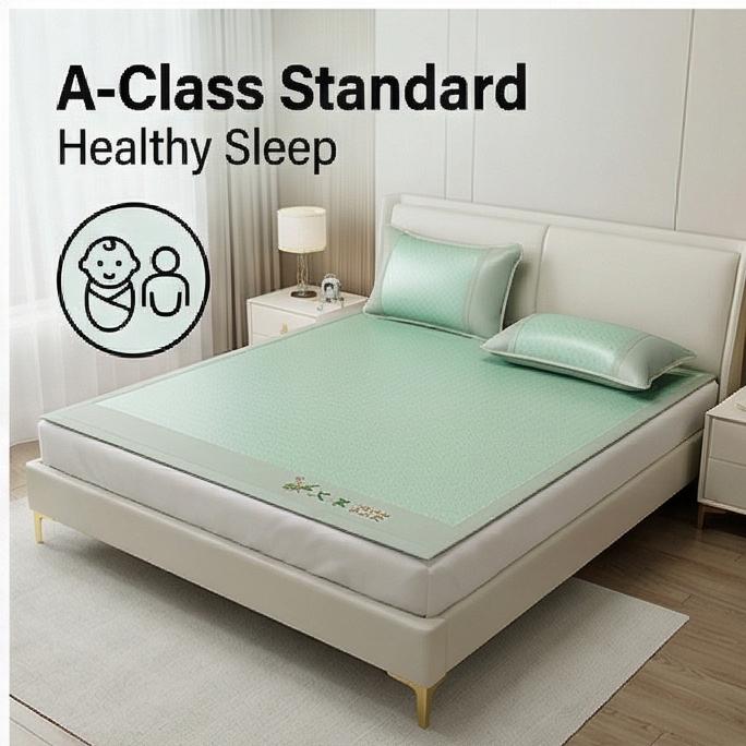 Wormwood Ice Silk Cooling Mat Set, Fitted/Flat Sheet, 2/3-Piece Mattress Protector for Summer Air-Conditioned Rooms