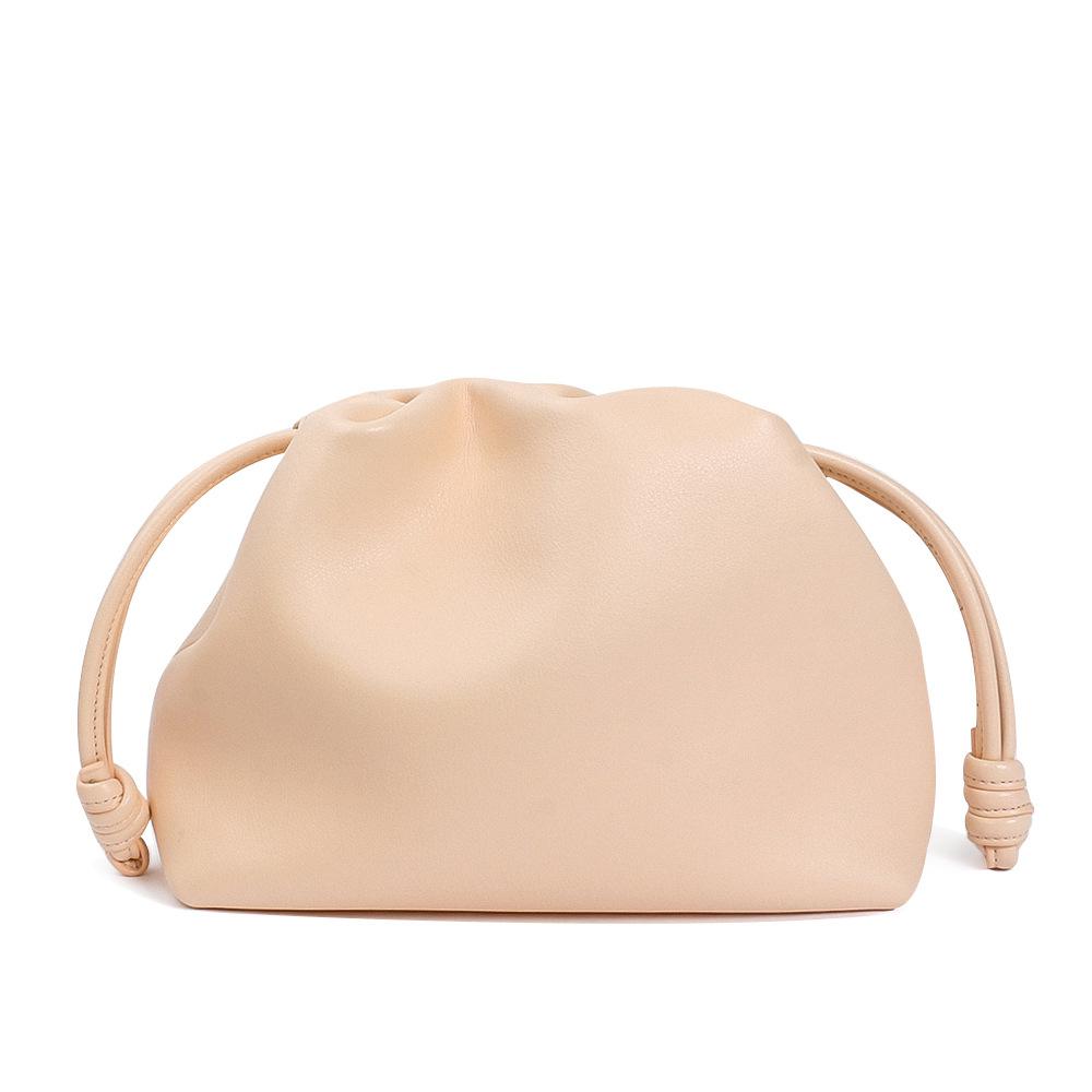 Soft Leather Fold Bag Cowhide Bag Bag Bucket Bag Drawstring Cloud Bag Single Shoulder Crossbody Bag Hand Holding Women's Bag