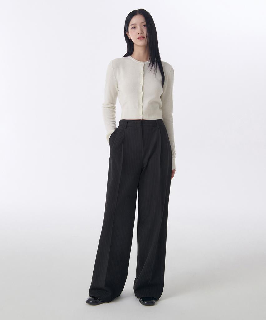 MUSINSA STANDARD WOMAN Женские брюки в тонкую полоску с заниженной талией, широкие, с скрытой эластичной талией [Черный]