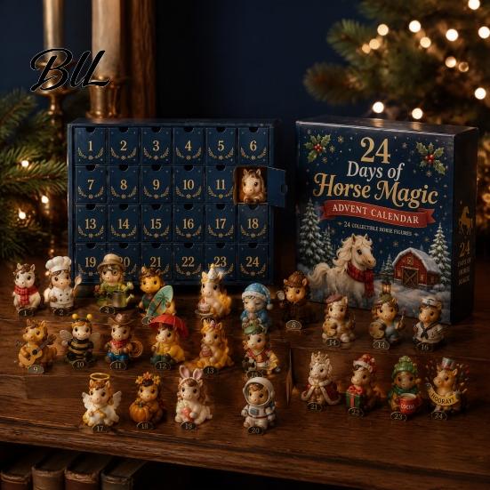 Acrylic Collectible Figurines 24 Days Advent Calendar 2026, Mini Highland Cow/Horse/Dog Figures Christmas Countdown Dolls Set Calendar, 2D Hanging