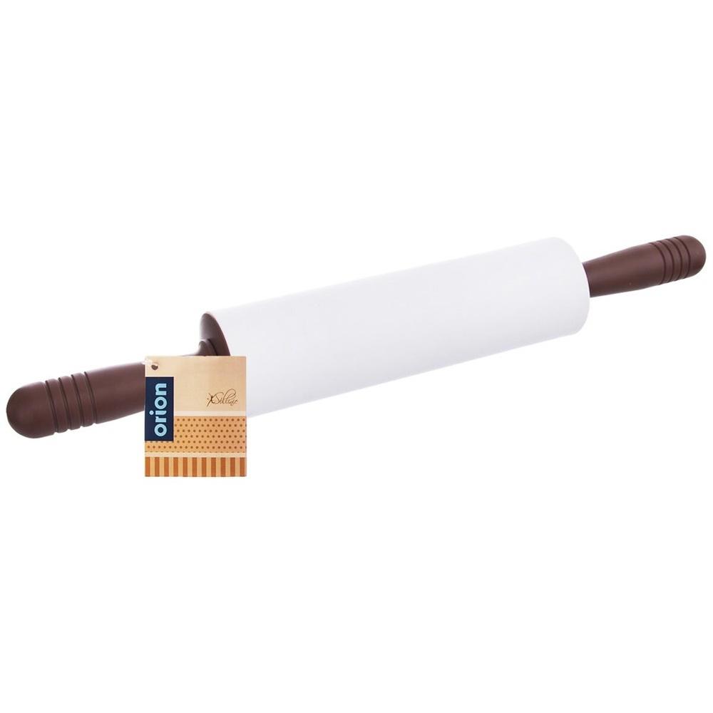 Orion White Silicone Rotary Rolling Pin with Brown Plastic Handles 47 cm