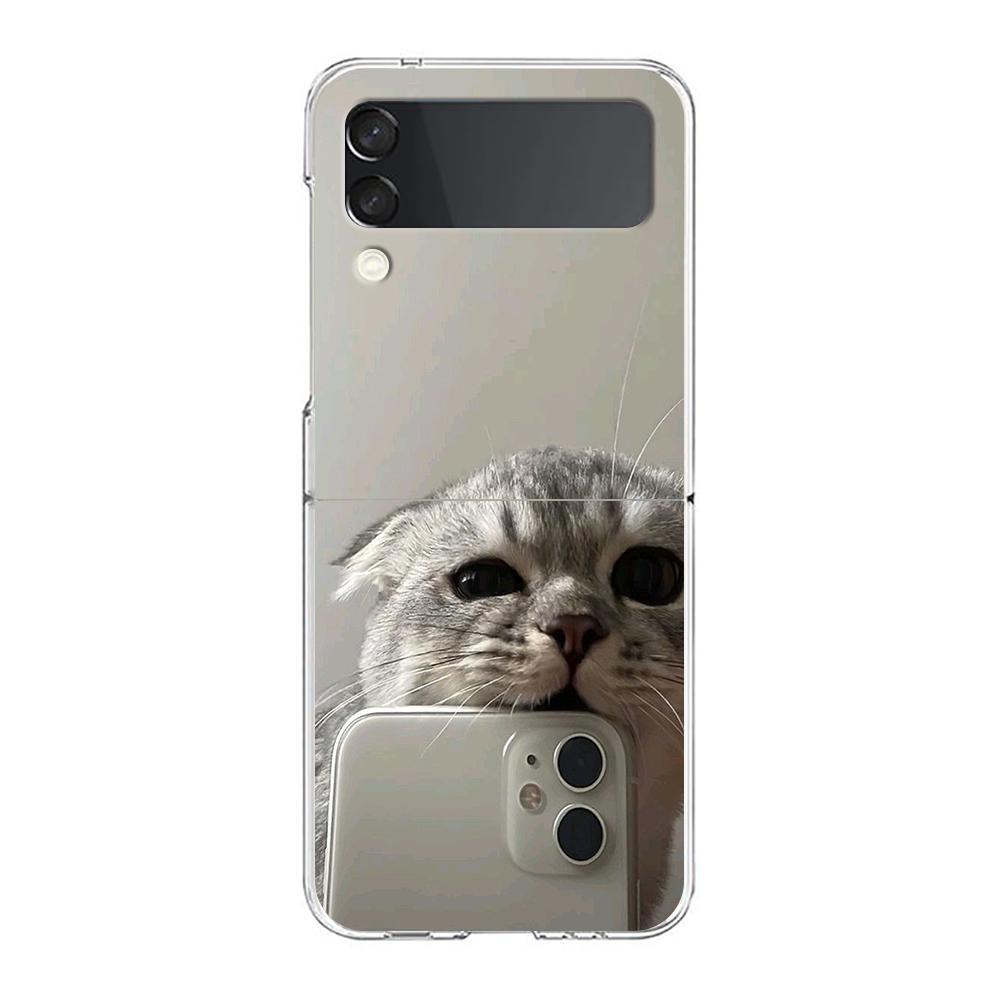 Прозрачный чехол для телефона Samsung Galaxy Z Flip 3 4 5 6 7 Жесткий складной ПК Z Flip3 Flip4 Чехол Смешной мультяшный Корейский Кот Пара