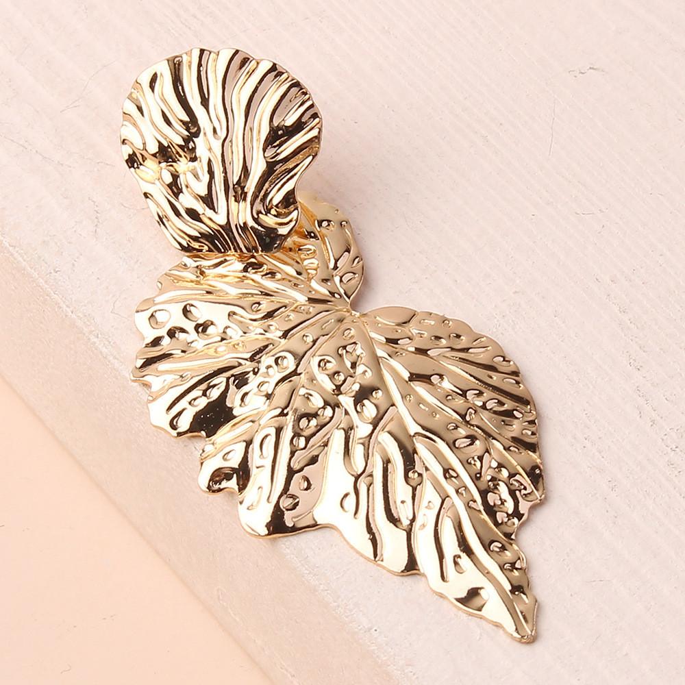 Metal Leaf Earrings With Gold Coating And Bold Design For Holidays And Events