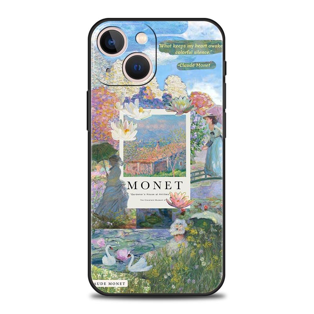 Чехол для телефона с картиной Клода Моне для iPhone 17 16 15 Pro Max 11 12 13 14 7 8 Plus SE 2020 X XR XS Мягкий Черный
