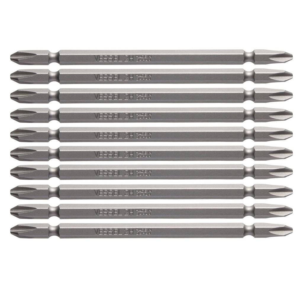 VESSEL Bit Air for Electric Screwdrivers X 100mm Set of 10 H B36 ZP Double-ended +2 Hardness (High Hardness)