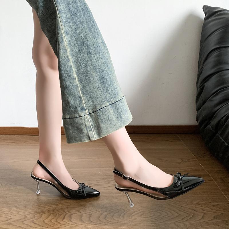 Модные летние женские босоножки на высоком каблуке-шпильке, с заостренным носком, мелководным вырезом, в стиле 'фея', с закрытым носком, бантом на пятке, открытым задником, противоскользящие, износостойкие