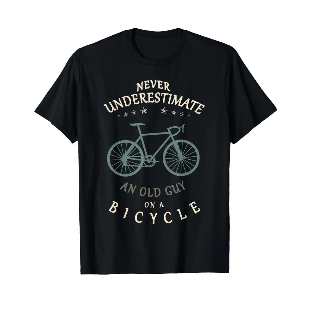 Bike Cycling Never Underestimate An Old Guy On A Bicycle Dad T Shirt Vintage Fashion Stylish Designer Clothes Streetwear