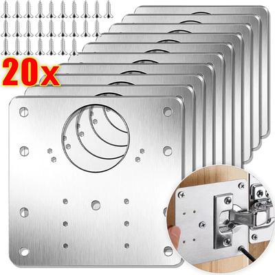 20 шт. наборы для ремонта петель шкафа, монтажная пластина из нержавеющей стали для дверных петель кухонного шкафа с отверстиями и крепежными кронштейнами