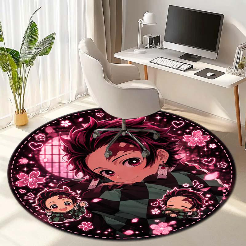 Classic Japanese-style cartoon Demon Slayer round rug, home soft decorative anti-slip yoga mat and chair mat, outdoor floor mat carpet K1