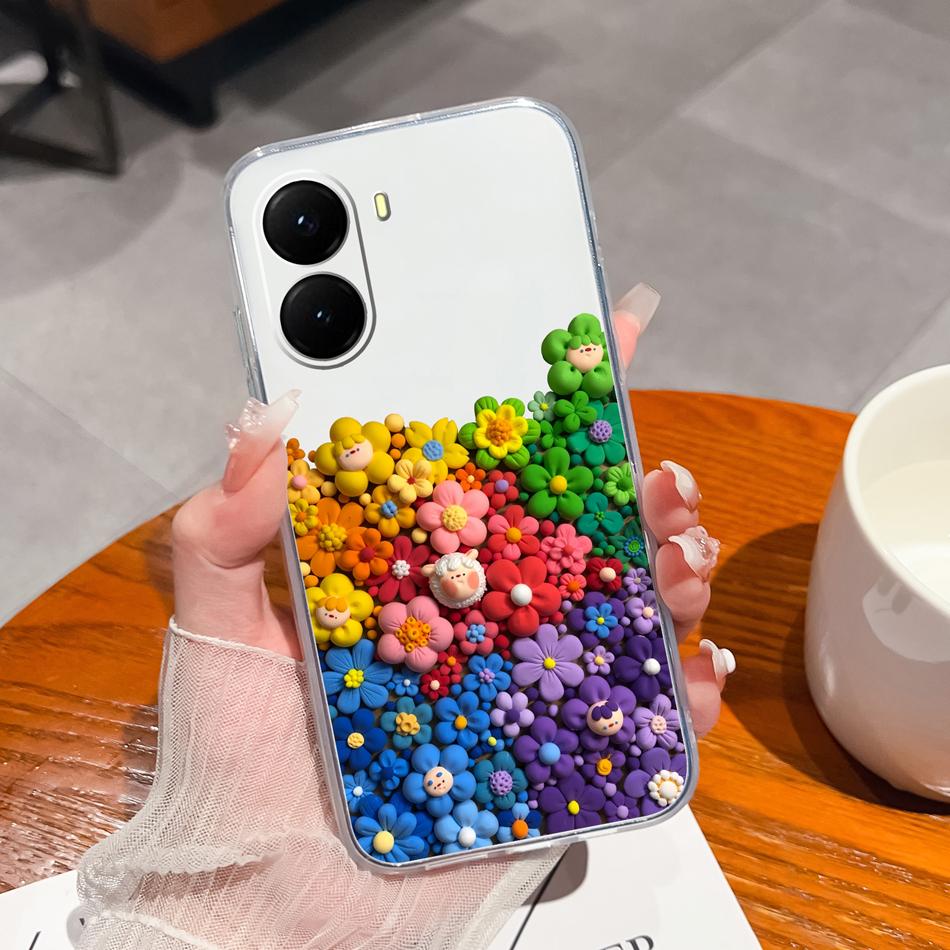 Прозрачный чехол для Poco X7 Pro Милый Кот Цветы Мягкий ТПУ Корпус для Xiaomi Poco X 7 Pro X7Pro Ударопрочный Задняя крышка телефона Fundas
