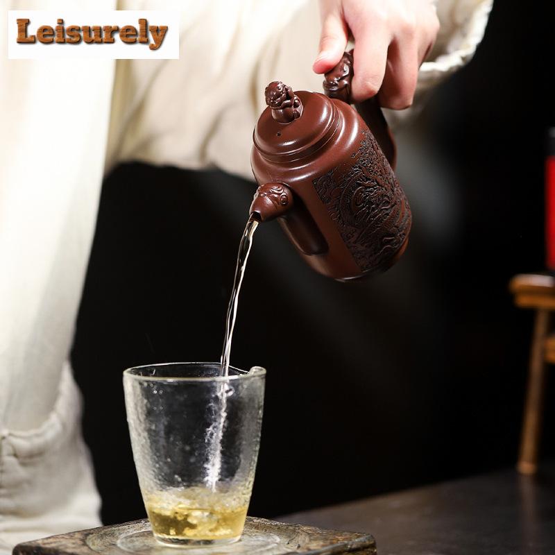 320ml High-end Yixing Purple Clay Teapots Handmade Dragon Pattern Tea Pot Iron Red Dragon Blood Sand Kettle Chinese Zisha Teaset