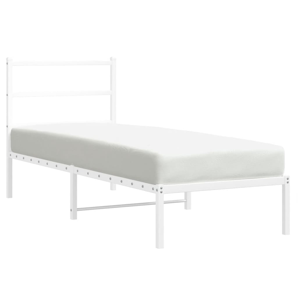 Vidaxl Металлическая кровать с изголовьем, без матраса, белая, 75x190 см