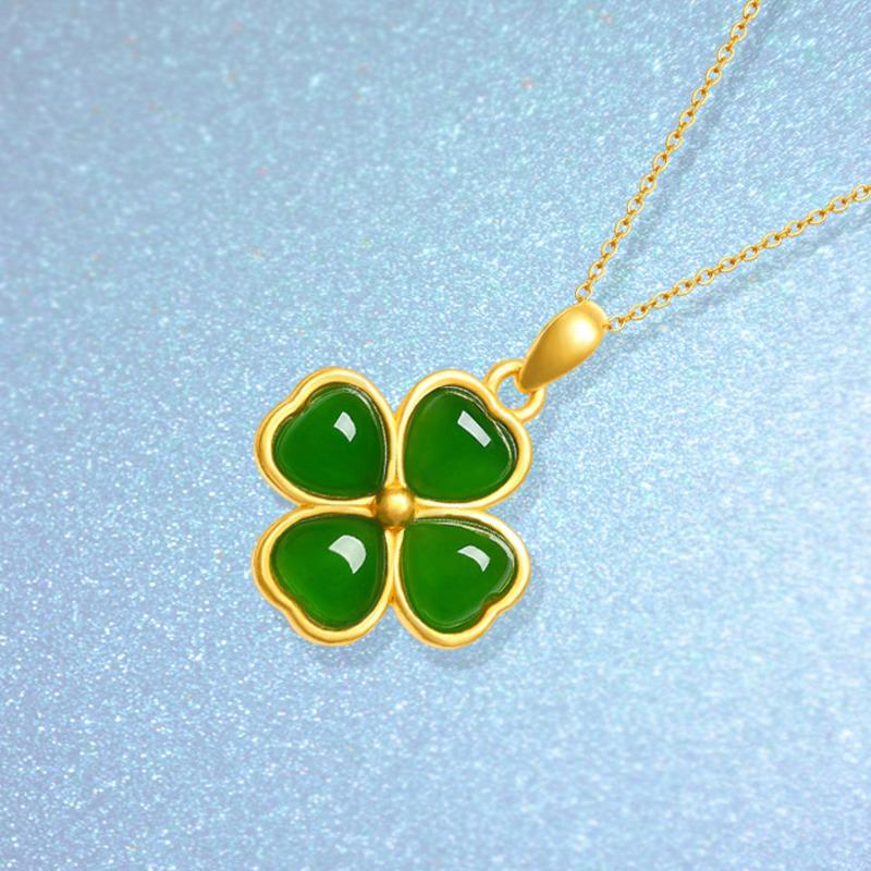 BELLA BOX Новый четырехлистный клевер с песочным покрытием из золота 24 карат с инкрустацией из желтого золота в форме сердца, хотанская яшма, белый халцедон, женский кулон
