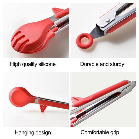 Silicone Food Clip with Stand Anti-scald Long Handle Hangable Multifunctional Steak Meat Barbecue Serving Clamp Tong Spatula Kitchen Supplies