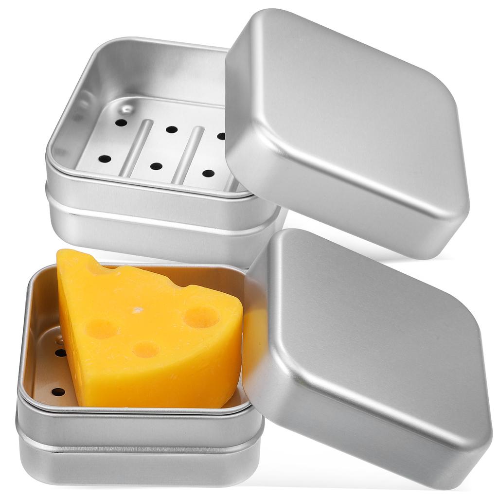2 Pcs Double Layer Drainage Aluminum Soap Box Portable Travel Holder With Lid Bar Container Shower Dish Draining Case