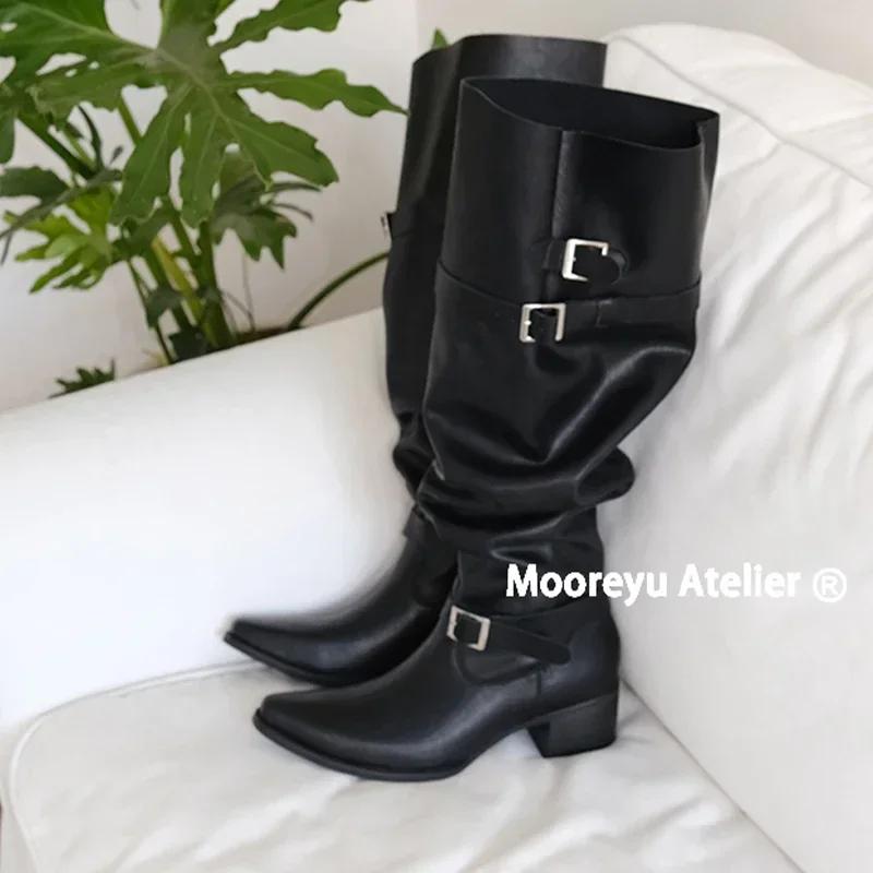 Женские высокие сапоги с острым носком, замшевые ботинки челси, туфли на каблуках, женская обувь 2025 года, модные гладиаторы, мотоциклетные зимние ботинки Mujer