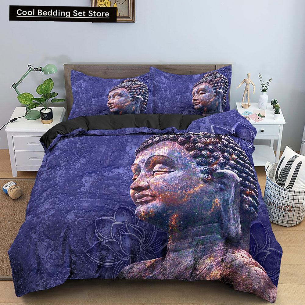 Комплект постельного белья Будда Индийская религия Буддизм Медитация Мандала Пододеяльник Улыбка Будды Цветочный мягкий пододеяльник Queen King Size