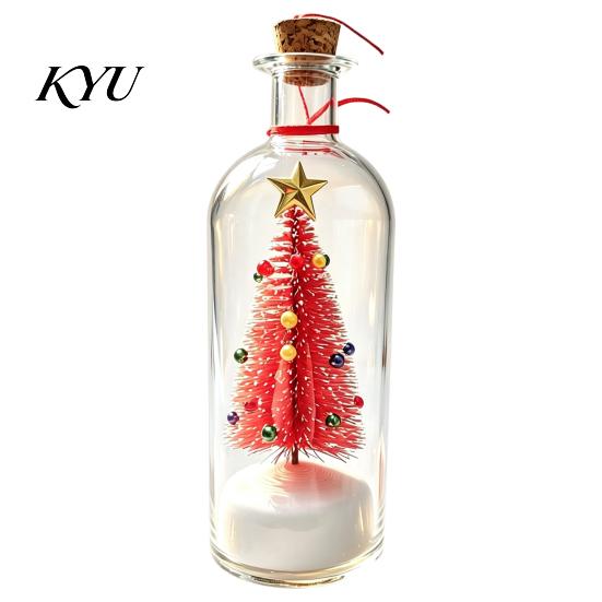 Personalized Greeting Gifts Recordable Message Christmas Bottle Ornament, Voice Recording Keepsake, Mini Snowy Winter Home Decor Tree in Bottle,