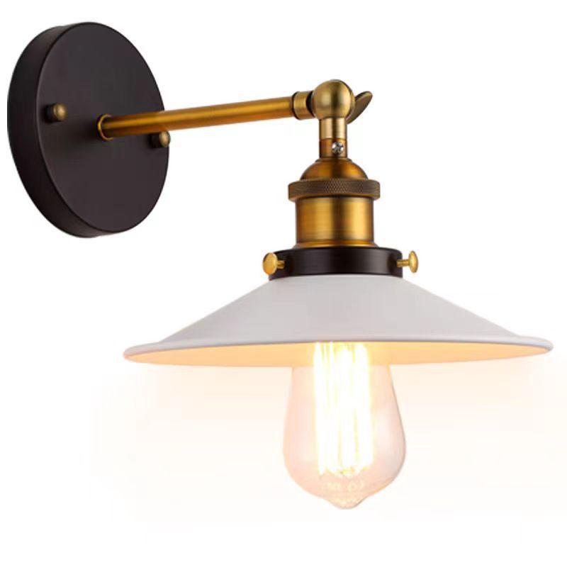 American Style Rural Retro Industrial Style Wall Lamp Iron Bedside Wall Light Staircase Creative Small Black Umbrella Sconce E27