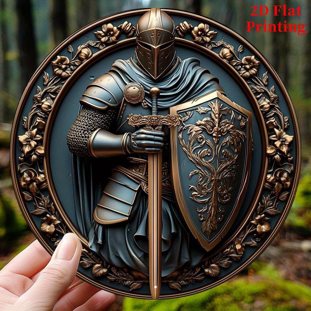 Tin Sign Medieval Knight With Sword And Shield Print Vintage Durable Metal Plaque Wall Decor Home Office Bar Man Cave Wall Ar