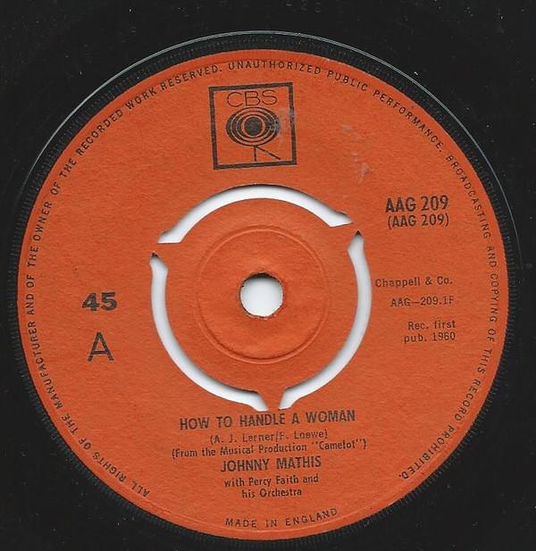 7-дюймовая пластинка JOHNNY MATHIS How To Handle A Woman AAG209 CBS 1963 UK Rock Б/у