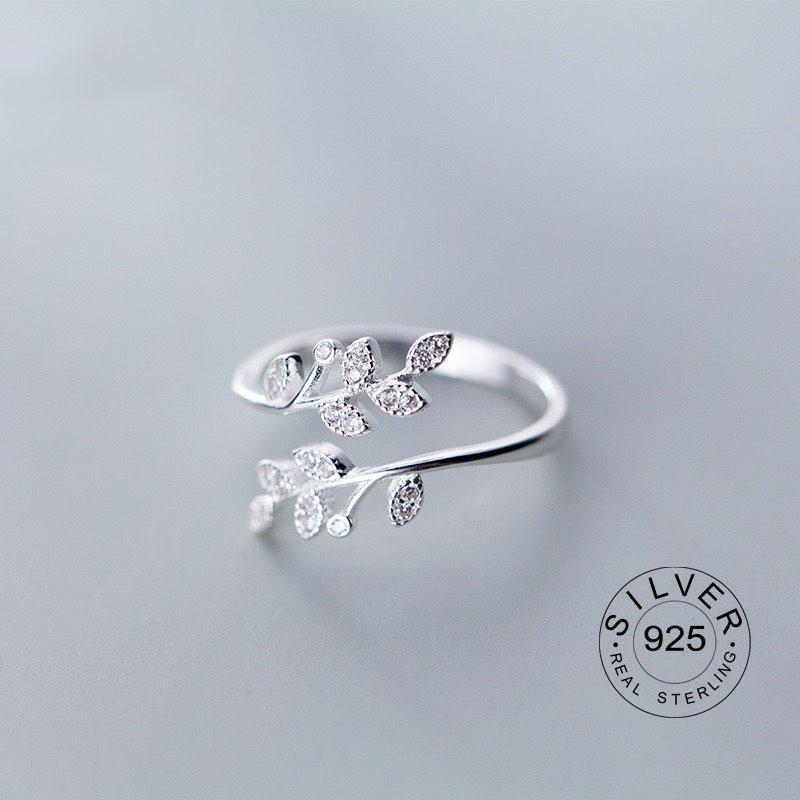 925 Sterling Silver Rings For Women Geometric Fine Jewelry Finger Adjustable Cute Flower Leaf Zirco Ring For Party Birthday Gift