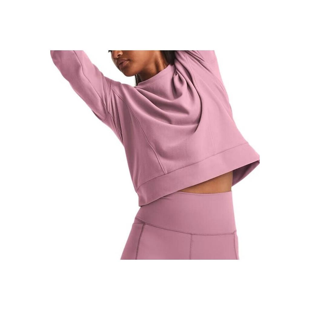 Under Armour Solid Color Sports Casual Training Fleece Pullover Sweatshirt Women Tops Pink 1379880-697