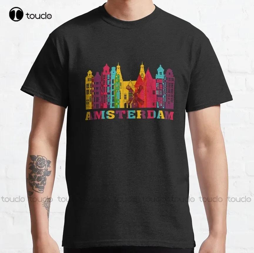 Amsterdam City Skyline Netherlands Landmark Travel Souvenir Classic TShirt Anime Shirts For Unisex Custom Aldult Teen Unisex