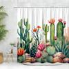 Кактус Занавеска для душа Тропическое растение Зелень Лунный цветок Пустыня Колибри Деревенская деревянная панель Полиэфирная ткань Декор для ванной