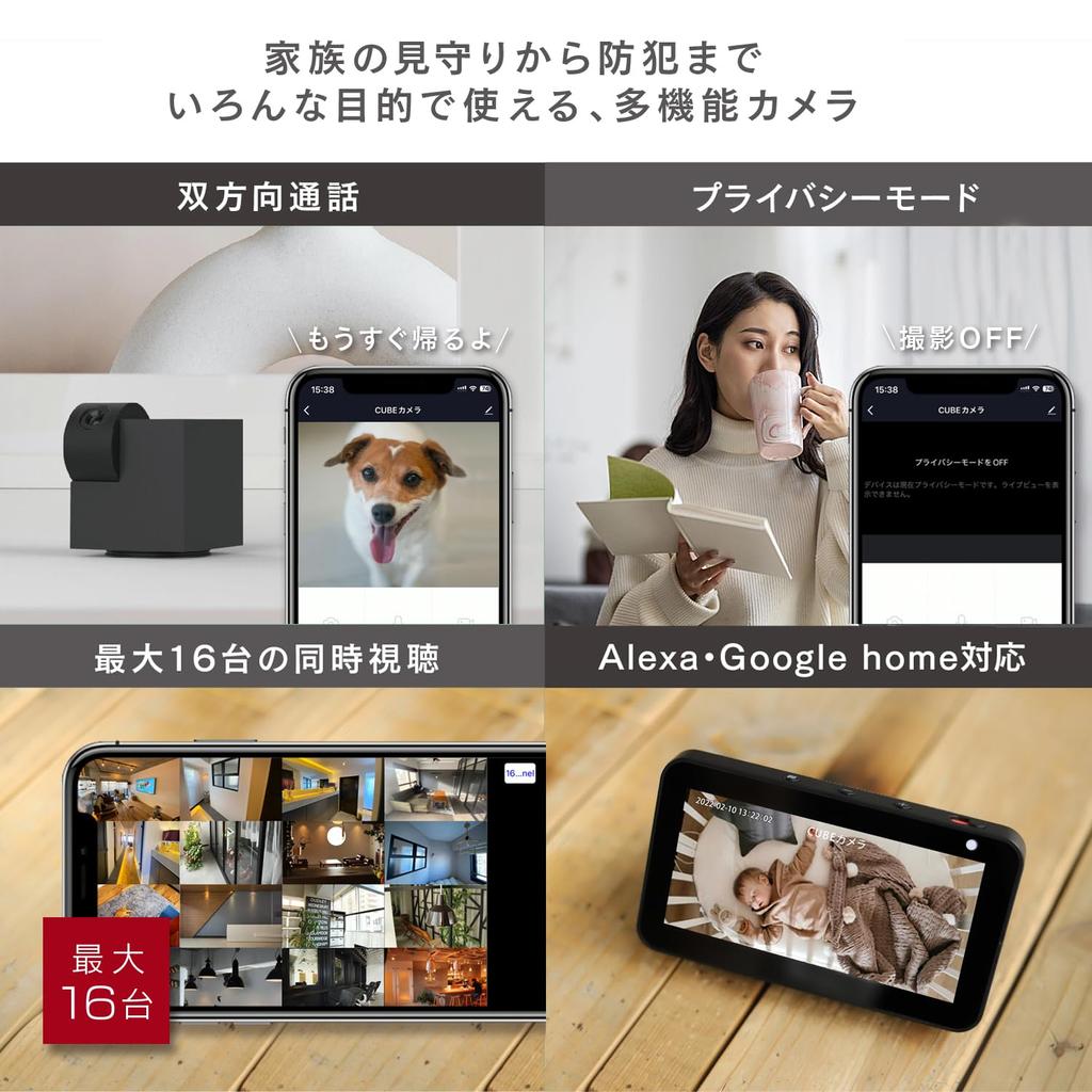 Умная камера видеонаблюдения Edison CUBE с сетью видеонаблюдения Amazon Compact Smart для безопасности детей и домашних животных, внутренняя (белый) [Совместимость с Alexa] Wi-Fi камера,