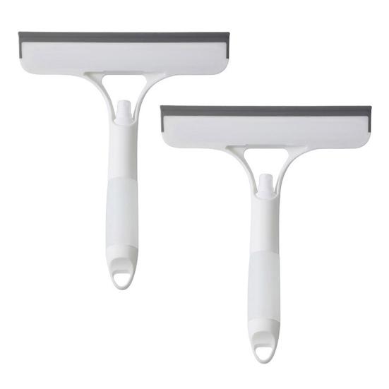 2Pcs 3-in-1 Window Cleaning Scraper with Sprayer Ergonomic Handle Built-in Spray Bottle Cleaning Brush Glass Cleaner Tool