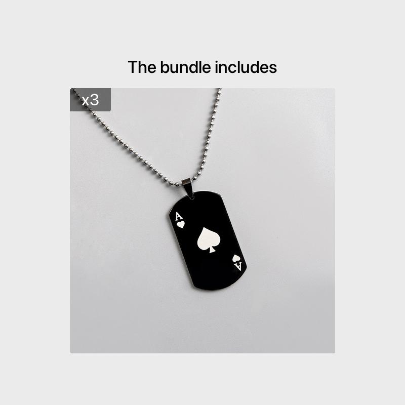 European and American fashion Stainless Steel necklace creative playing cards Ace of spades heart pendant Men's sweater chain jewelry