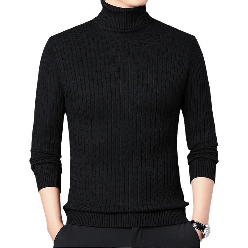 Winter Autumn Men's Formal Clohtes Striped Knit Knitwear Turtleneck Sweater For Men Tops Blouse Undershirts Work
